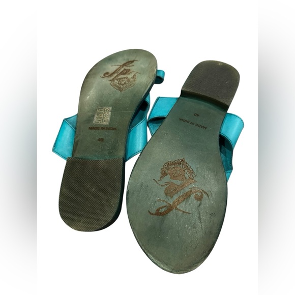 Free People Teal Leather Slide Sandals | Toe Ring | Size 39 | Boho Summer - Picture 3 of 4